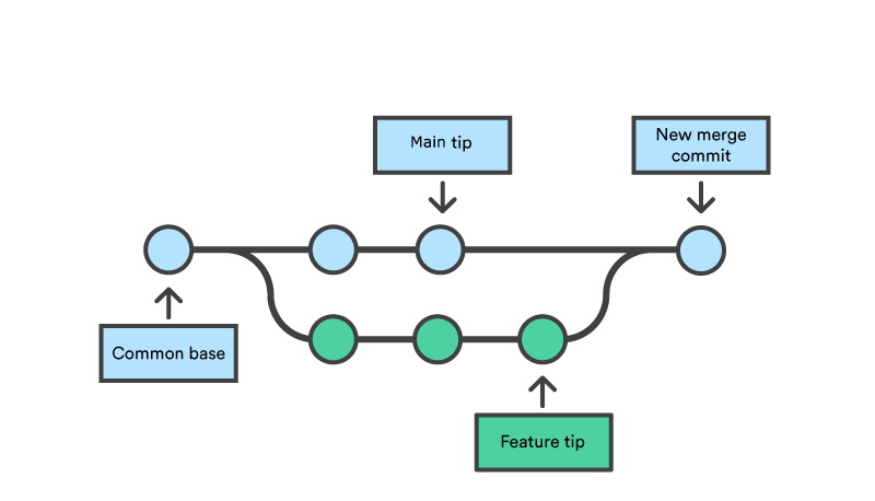 Git merge diagram showing branches merging back together